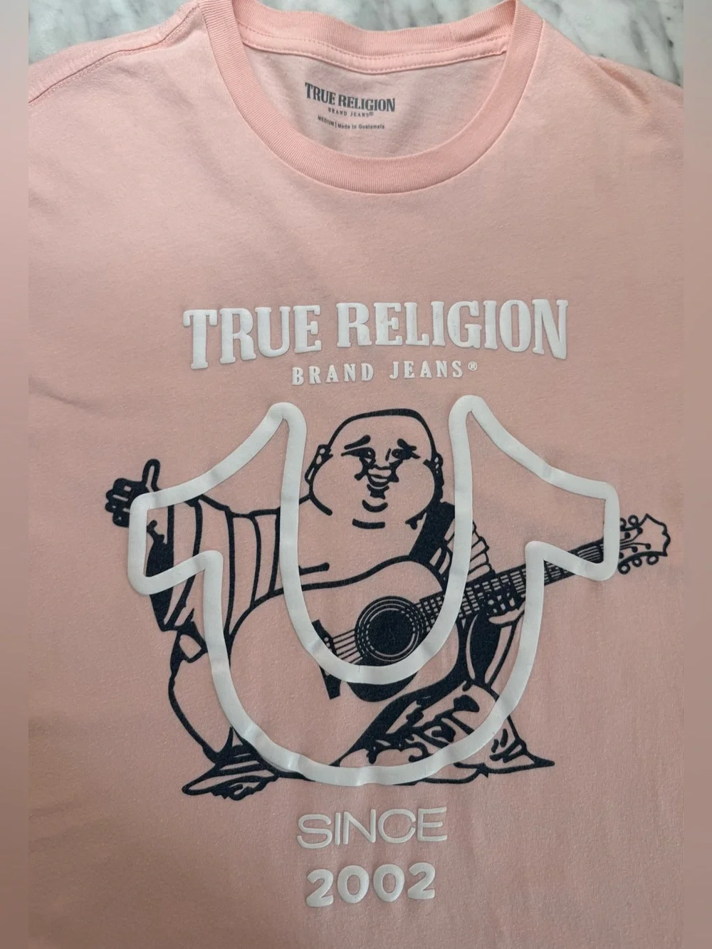 True Religion Light Pink Graphic Tee with White Logo Medium  (#109)